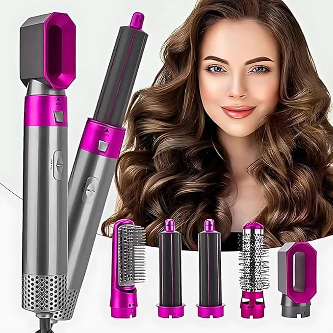 5 in 1 Multifunctional Hair Dryer Styling Tool, Detachable 5-in-1 Multi-Head Hot Air Comb, The Negative Ion Automatic Suction Hair Curler